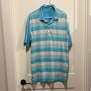 Puma Men's Aqua and White Striped Polo Shirt